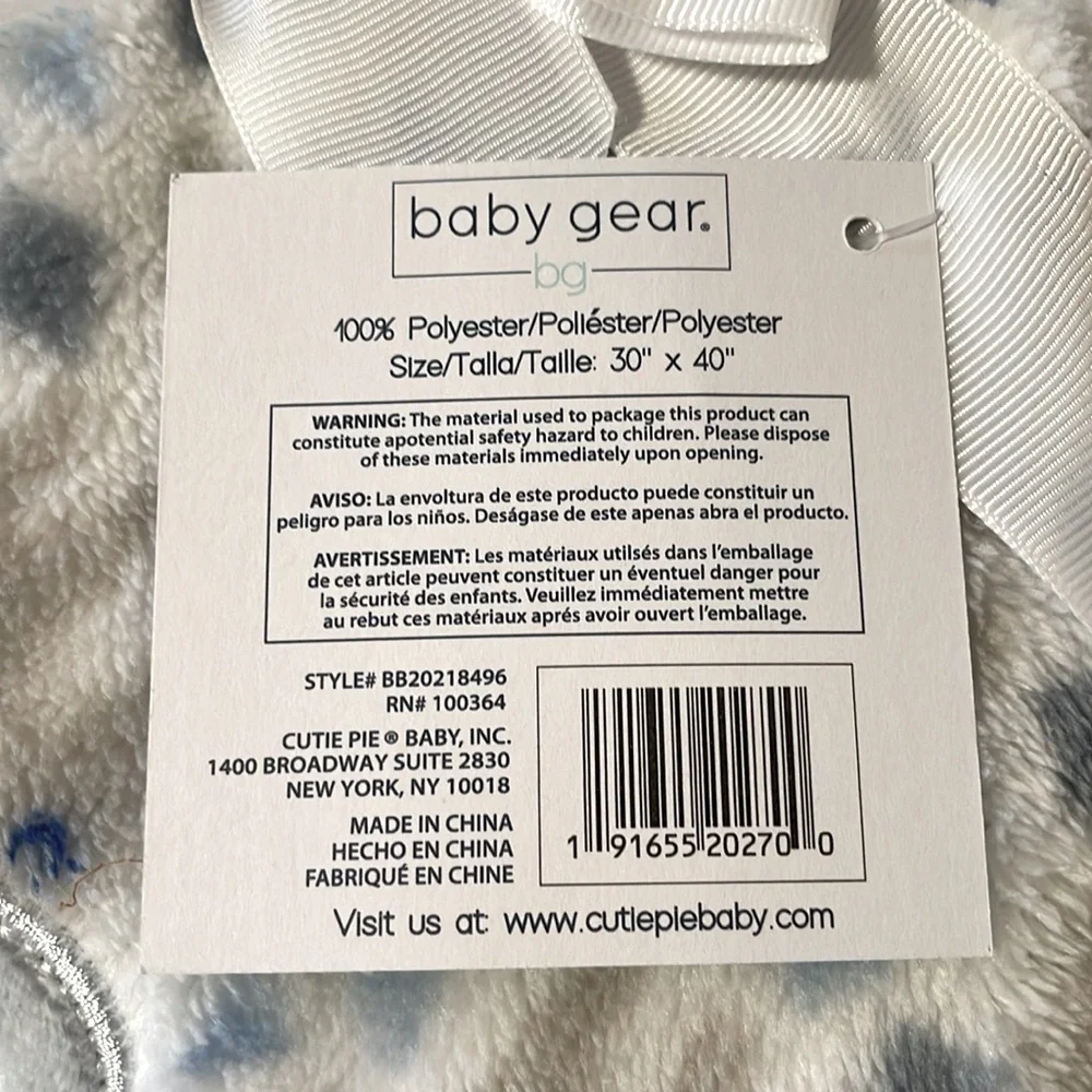 NWT Baby Gear Blue Gray Elephants Fleece Blanket - Picture 3 of 3